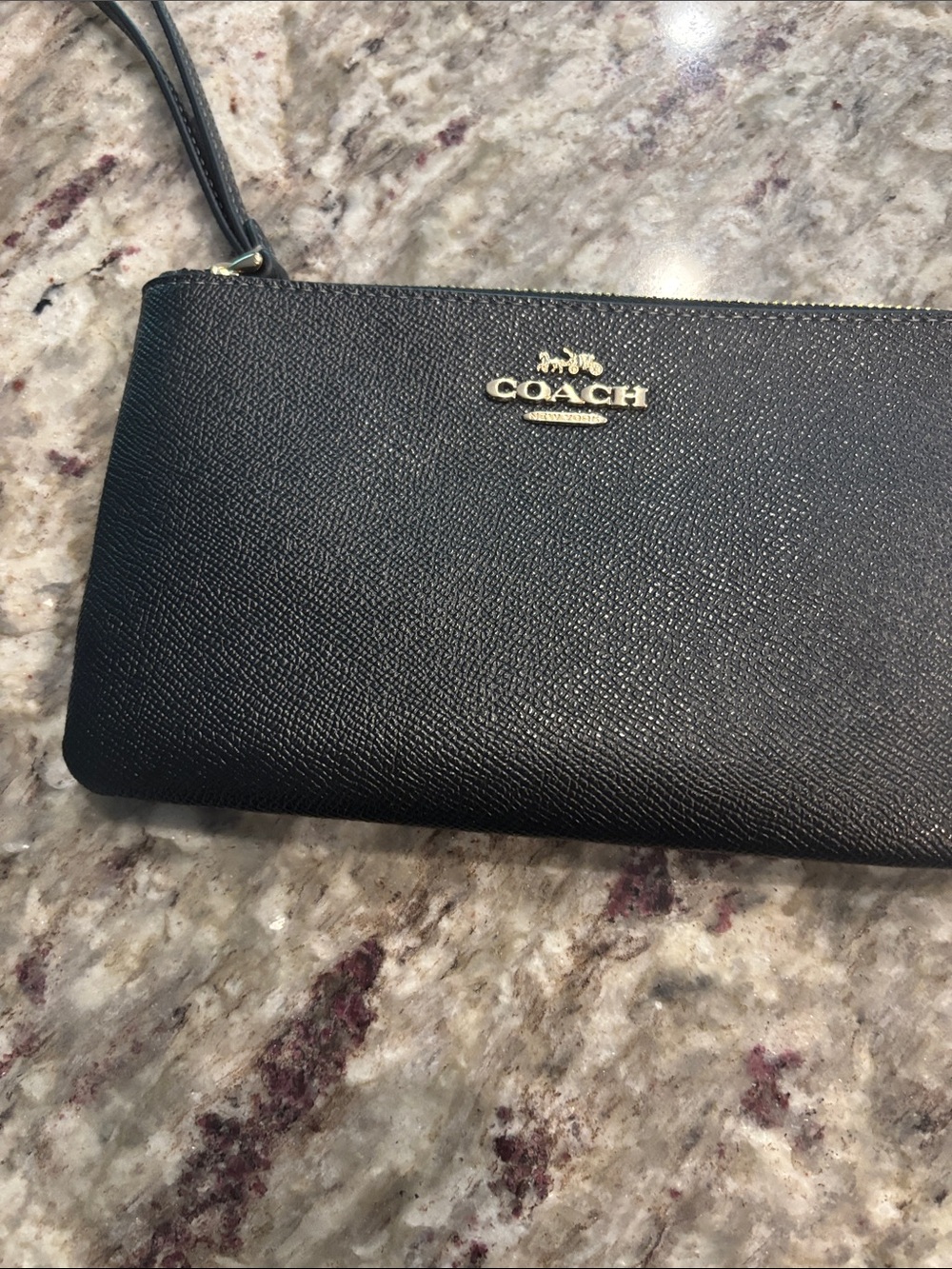 Coach Black Leather Zip Wristlet with Gold Hardware